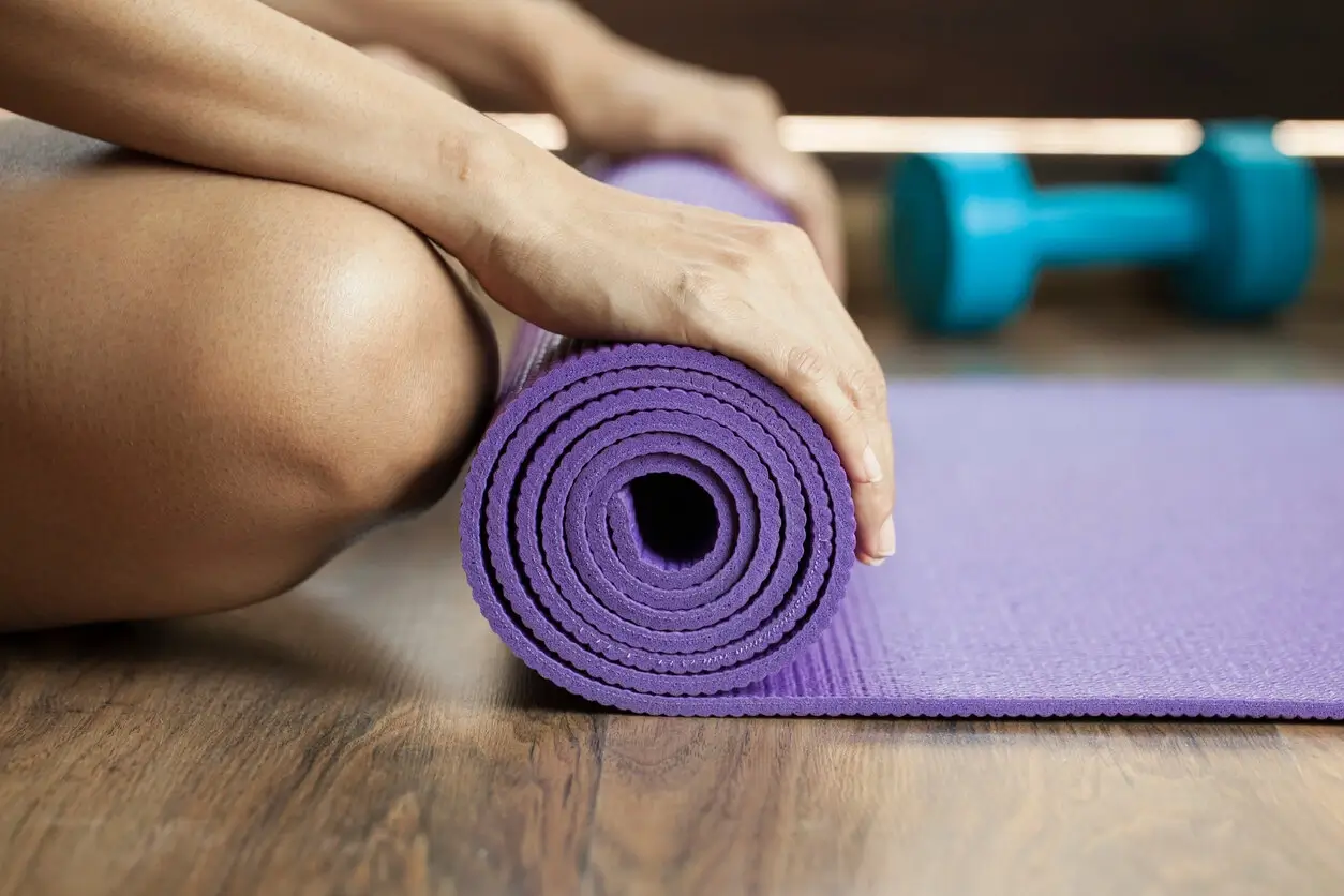 Close-up of a blue yoga mat